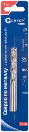 Сверло по металлу Profi 7.5х109мм с кобальтом 5проц. Cutop 48-382