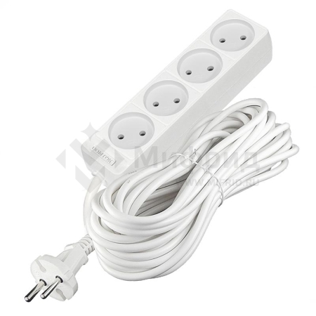 Удлинитель 4х10м без заземл. 10А IP20 2.2кВт ПВС 2х1 бел. DOMTOK 2355
