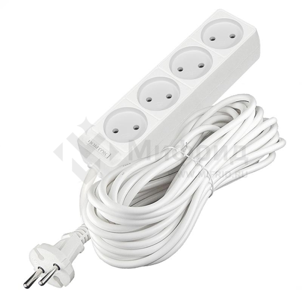 Удлинитель 4х10м без заземл. 10А IP20 2.2кВт ПВС 2х1 бел. DOMTOK 2355