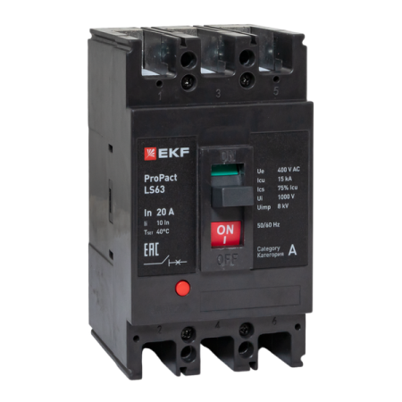 Выключатель автоматический 3п 20А 15кА LS63 ProPact EKF mccb-63-15-3-20-ls Выключатель автоматический 3п 20А 15кА LS63 ProPact EKF mccb-63-15-3-20-ls