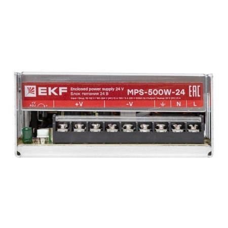 Блок питания на монтажную панель 500Вт Uвх 220В AC m Uвых 24В DC постоянного тока EKF MPS-500W-24