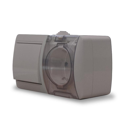 Блок ОП Клио 1-кл. выкл. 10А + розетка 1-м 16А 250В с заземл. с прозр. крышкой сер. Universal К2237-Gr