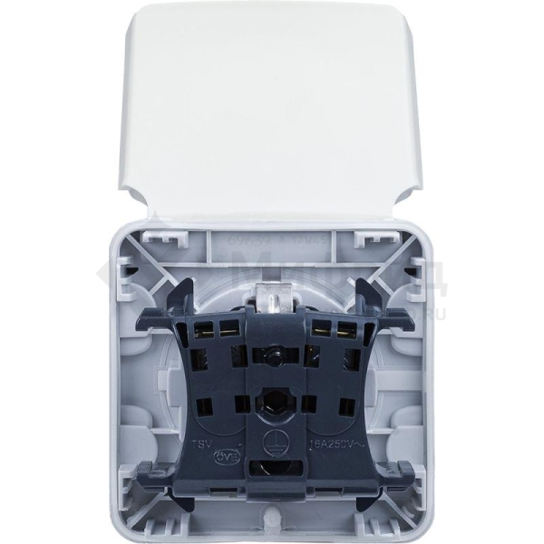 Розетка 1-м СП Plexo 16А IP55 2P+E с заземл. с крышкой немецк. стандарт винтов. клеммы механизм бел. Leg 069639