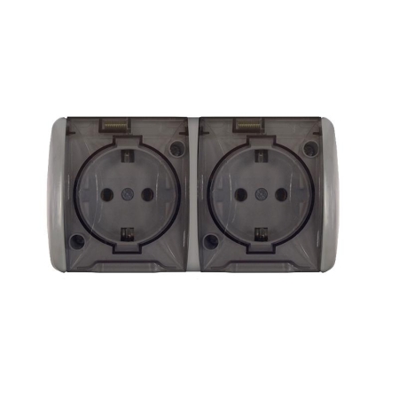 Розетка 2-м ОП Клио 16А IP54 с заземл. с прозр. крышкой сер. UNIVersal К2232-Gr Розетка 2-м ОП Клио 16А IP54 с заземл. с прозр. крышкой сер. UNIVersal К2232-Gr