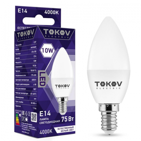 Лампа светодиодная 10Вт С37 4000К Е14 176-264В TOKOV ELECTRIC TKE-C37-E14-10-4K Лампа светодиодная 10Вт С37 4000К Е14 176-264В TOKOV ELECTRIC TKE-C37-E14-10-4K