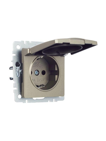 Розетка BRITE РСбш10-3-БрШ 16А IP20 с заземл. защ. шторки с крышкой механизм шампань IEK BR-R16-16-K37 Розетка BRITE РСбш10-3-БрШ 16А IP20 с заземл. защ. шторки с крышкой механизм шампань IEK BR-R16-16-K37