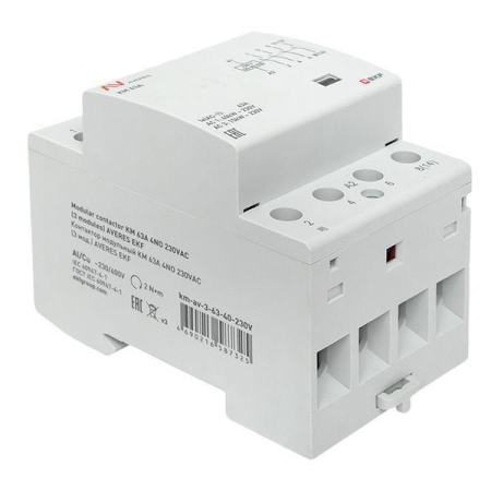 Контактор модульный КМ 63А 4NO 230В AC (3 мод.) AVERES EKF km-av-3-63-40-230V Контактор модульный КМ 63А 4NO 230В AC (3 мод.) AVERES EKF km-av-3-63-40-230V