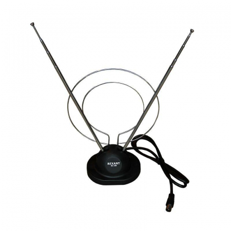 Антенна ТВ комнатная RX-100 телескопич. на подставке с кольцом VHF; UHF 47-860MHz REXANT 34-0100 Антенна ТВ комнатная RX-100 телескопич. на подставке с кольцом VHF; UHF 47-860MHz REXANT 34-0100