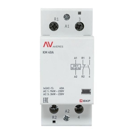 Контактор модульный КМ 40А 1NC+1NO 230В AC (2 мод.) AVERES EKF km-av-2-40-11-230V Контактор модульный КМ 40А 1NC+1NO 230В AC (2 мод.) AVERES EKF km-av-2-40-11-230V