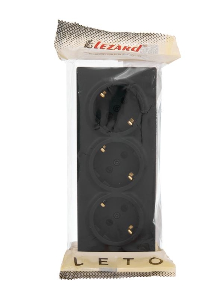 Розетка 3-м ОП LETO с заземл. закрытый корпус ПБТ черн. бархат LEZARD 752-4200-127BUP Розетка 3-м ОП LETO с заземл. закрытый корпус ПБТ черн. бархат LEZARD 752-4200-127BUP