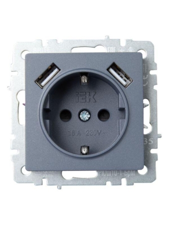 Розетка BRITE РЮш10-1-БрМ 16А с USB A+A 2.1А с заземл. защ. шторки механизм маренго IEK BR-R14-16-U21-D21-K35 Розетка BRITE РЮш10-1-БрМ 16А с USB A+A 2.1А с заземл. защ. шторки механизм маренго IEK BR-R14-16-U21-D21-K35