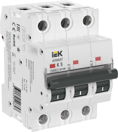Выключатель автоматический модульный 3п K 5А M10N ARMAT IEK AR-M10N-3-K005 Выключатель автоматический модульный 3п K 5А M10N ARMAT IEK AR-M10N-3-K005