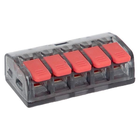 Клемма строительно-монтажная СМК 221-415 с рычагом 5 отверстий 0.2-4.0кв.мм (блист.20шт) PROxima EKF plc-smk-221-415b-20