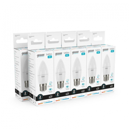 Лампа светодиодная Elementary 8Вт свеча 4100К нейтр. бел. E27 540лм GAUSS 33228 Лампа светодиодная Elementary 8Вт свеча 4100К нейтр. бел. E27 540лм GAUSS 33228