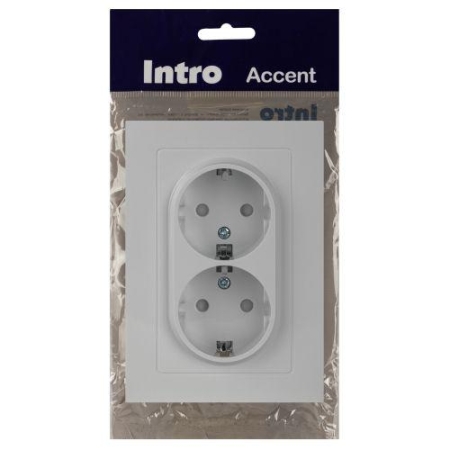 Розетка 2-м СП Accent 6-208-01 16А IP20 250В 2P+E Schuko со шторками AL/CU бел. Intro Б0063528 Розетка 2-м СП Accent 6-208-01 16А IP20 250В 2P+E Schuko со шторками AL/CU бел. Intro Б0063528