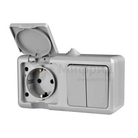 Блок ОП Dita (розетка 16А 250В с заземл. + 2-кл. выкл. 10А) IP54 сер. TOKOV ELECTRIC TKL-DT-V2RZ-C06-IP54