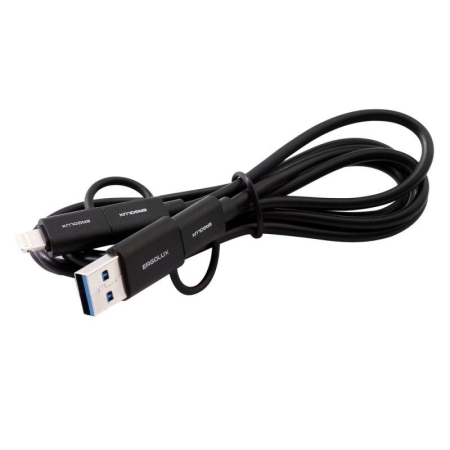 Кабель 4 в 1 USB/Type C-Type C/Lightning 5А 60Вт 1.2м З+ПД коробка черн. Ergolux 15248 Кабель 4 в 1 USB/Type C-Type C/Lightning 5А 60Вт 1.2м З+ПД коробка черн. Ergolux 15248