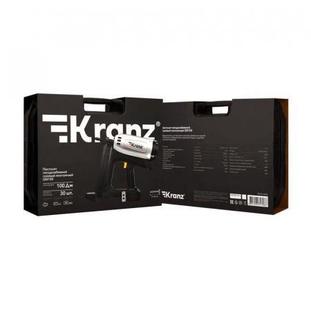 Пистолет гвоздезабивной газовый монтажный GN100 100Дж длина гвоздей 15-40мм d2.7-3мм KRANZ KR-16-1655 Пистолет гвоздезабивной газовый монтажный GN100 100Дж длина гвоздей 15-40мм d2.7-3мм KRANZ KR-16-1655