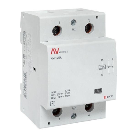 Контактор модульный КМ 125А 2NО 230В AC (3 мод.) AVERES EKF km-av-3-125-20-230V Контактор модульный КМ 125А 2NО 230В AC (3 мод.) AVERES EKF km-av-3-125-20-230V