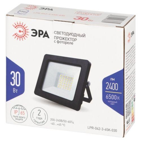 Прожектор светодиодный LPR-042-3-65K-030 30Вт 6500К 2400лм IP65 с встроен. фотореле Эра Б0064443 Прожектор светодиодный LPR-042-3-65K-030 30Вт 6500К 2400лм IP65 с встроен. фотореле Эра Б0064443