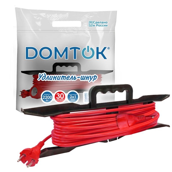 Удлинитель-шнур на рамке 1х30м без заземл. 10А IP20 2.2кВт ПВС 2х1 DOMTOK 2475 Удлинитель-шнур на рамке 1х30м без заземл. 10А IP20 2.2кВт ПВС 2х1 DOMTOK 2475