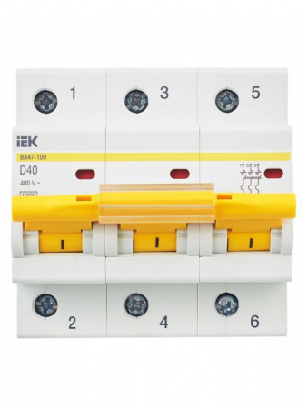 Выключатель автоматический модульный 3п D 40А 10кА ВА47-100 KARAT IEK MVA40-3-040-D Выключатель автоматический модульный 3п D 40А 10кА ВА47-100 KARAT IEK MVA40-3-040-D