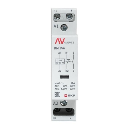 Контактор модульный КМ 25А 1NC+1NO 230VAC (1 мод.) AVERES EKF km-av-1-25-11-230V Контактор модульный КМ 25А 1NC+1NO 230VAC (1 мод.) AVERES EKF km-av-1-25-11-230V