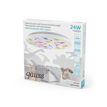 Светильник светодиодный 380х63 24Вт 4000К IP20 1560Лм круг (динозавр) настенно-потолочный накладной GAUSS 941411224D Светильник светодиодный 380х63 24Вт 4000К IP20 1560Лм круг (динозавр) настенно-потолочный накладной GAUSS 941411224D