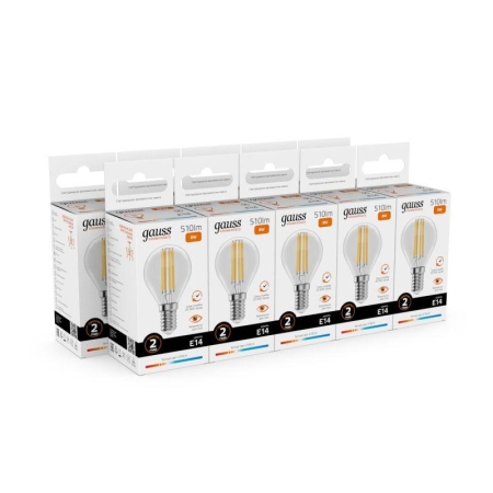 Лампа светодиодная филаментная Filament Elementary 8Вт шар 2700К Е14 510лм GAUSS 52118