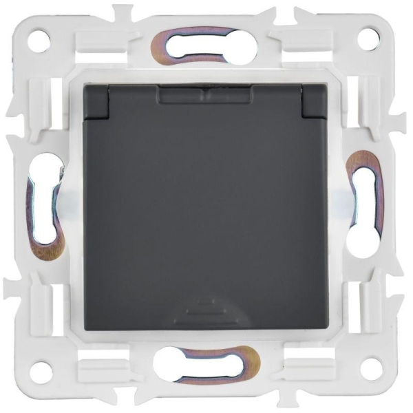 Розетка 1-м SKANDY 16А IP44 с заземл. защ. шторки с крышкой SK-R11G графит IEK SK-R16-16-44-K53