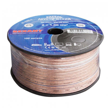 Кабель Stereo 2х1.0 BLUE LINE 100 м (м) REXANT 01-6205-3 Кабель Stereo 2х1.0 BLUE LINE 100 м (м) REXANT 01-6205-3