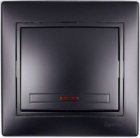 Выключатель 1-кл. 1п СП Mira 10А IP20 с подсветкой со вставкой черн. бархат LEZARD 701-4242-111