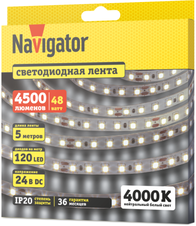 Лента светодиодная 95 301 NLS-2835W120-9.6-IP20-24V (уп.5м) Navigator 95301