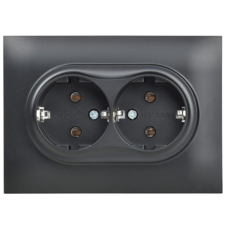 Розетка 2-м SKANDY 16А с заземл. без защ. шторок в сборе SK-R08Bl черн. IEK SK-R21-16-K02-F