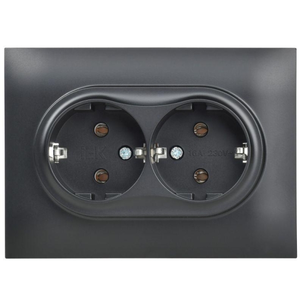 Розетка 2-м SKANDY 16А с заземл. без защ. шторок в сборе SK-R08Bl черн. IEK SK-R21-16-K02-F