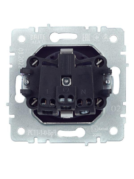 Розетка BRITE РС11-1-0-БрЧ 16А с заземл. без защ. шторки механизм черн. IEK BR-R11-16-K02 Розетка BRITE РС11-1-0-БрЧ 16А с заземл. без защ. шторки механизм черн. IEK BR-R11-16-K02