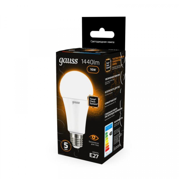 Лампа светодиодная Black 16Вт A60 грушевидная 3000К тепл. бел. E27 1440лм GAUSS 102502116 Лампа светодиодная Black 16Вт A60 грушевидная 3000К тепл. бел. E27 1440лм GAUSS 102502116
