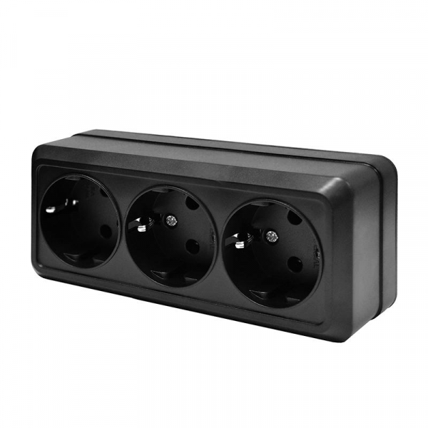 Розетка 3-м ОП Олимп 16А IP20 с заземл. черн. Universal 2218