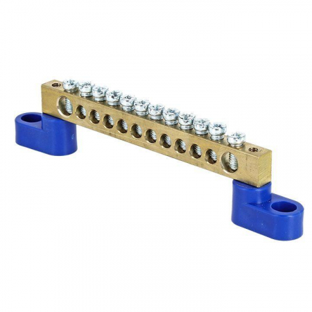 Шина нулевая N 6х9 12 отвер. латунь 2 син. угловых изолятора PROxima EKF sn0-63-12-2