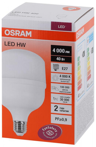 Лампа светодиодная LED HW 40Вт T матовая 4000К нейтр. бел. E27 4000лм 140-265В угол пучка 200град. PF>/=09 (замена 400Вт) OSRAM 4058075576810