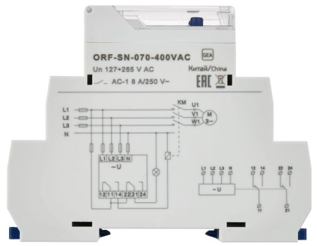 Реле фаз ORF-SN 3ф. 2 конт. 70-400В AC с контр. нейтр. ONI ORF-SN-070-400VAC