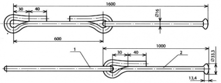 Штанга сочлененная пестик-ушко (L=1600) КС-180