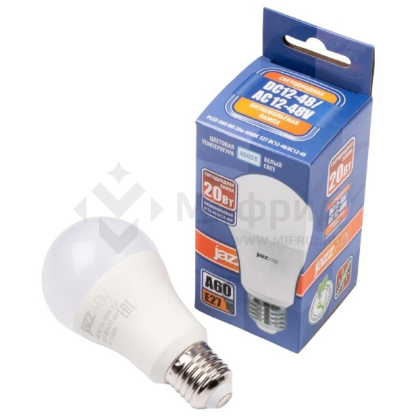 Лампа светодиодная низковольтная PLED-A60 MO 20Вт 4000К нейтр. бел. E27 12-48В AC/DC Pro JazzWay 5050624