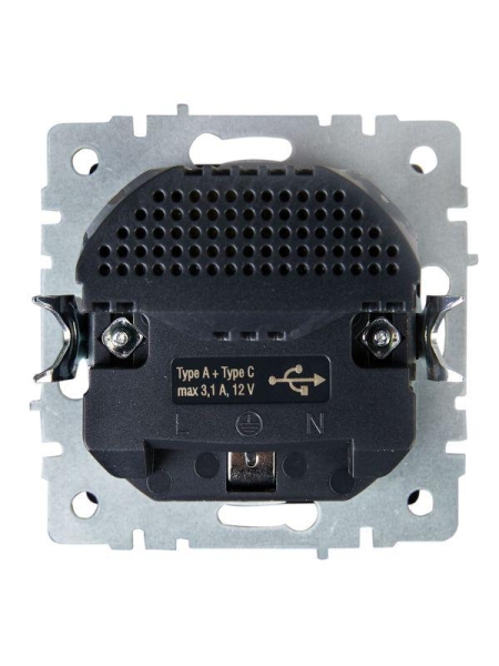 Розетка BRITE РЮш11-1-БрЧ 16А с USB A+C 18Вт с заземл. защ. шторки механизм черн. IEK BR-R14-16-U22-018-K02