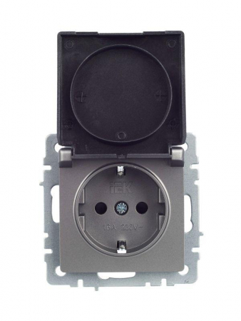 Розетка BRITE РСбш10-3-БрС 16А IP20 с заземл. защ. шторки с крышкой механизм сталь IEK BR-R16-16-K46