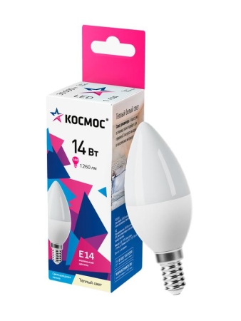 Лампа светодиодная CN 14Вт E14 3000К 1260лм 174-265В КОСМОС LkecLED14wCNE1430 Лампа светодиодная CN 14Вт E14 3000К 1260лм 174-265В КОСМОС LkecLED14wCNE1430