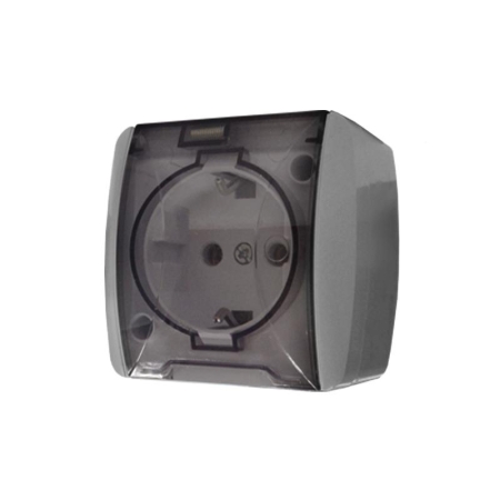 Розетка 1-м ОП Клио 16А IP54 с заземл. с прозр. крышкой сер. UNIVersal К2229-Gr Розетка 1-м ОП Клио 16А IP54 с заземл. с прозр. крышкой сер. UNIVersal К2229-Gr
