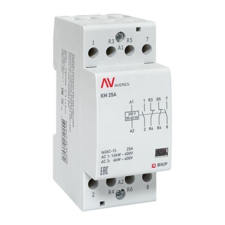 Контактор модульный КМ 25А 2NC+2NO 230В AC (2 мод.) AVERES EKF km-av-2-25-22-230V Контактор модульный КМ 25А 2NC+2NO 230В AC (2 мод.) AVERES EKF km-av-2-25-22-230V