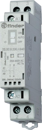 Контактор модульный 2NO 25А AgNi 230В AC/DC 17.5мм IP20 опции: переключатель Авто-Вкл-Выкл + мех. индикатор + LED FINDER 223202301340 Контактор модульный 2NO 25А AgNi 230В AC/DC 17.5мм IP20 опции: переключатель Авто-Вкл-Выкл + мех. индикатор + LED FINDER 223202301340