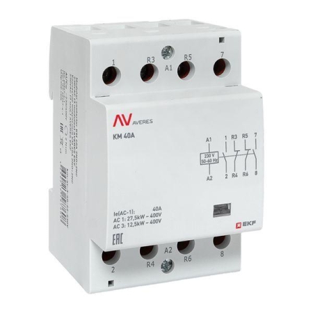 Контактор модульный КМ 40А 2NO+2NC 230В AC (3 мод.) AVERES EKF km-av-3-40-22-230V Контактор модульный КМ 40А 2NO+2NC 230В AC (3 мод.) AVERES EKF km-av-3-40-22-230V